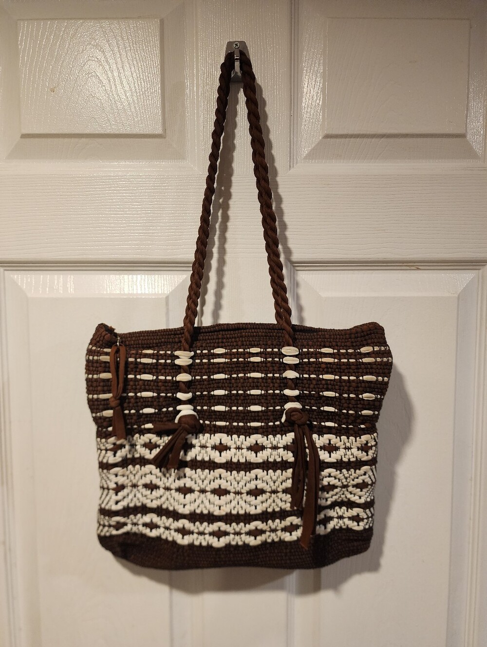 Vintage Letisse boho-style woven tote bag